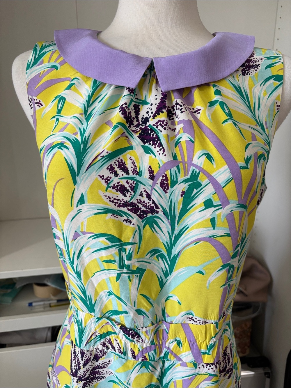 kate spade Yellow Tropical Print Mini Dress with Lavender Collar - Picture 2 of 15